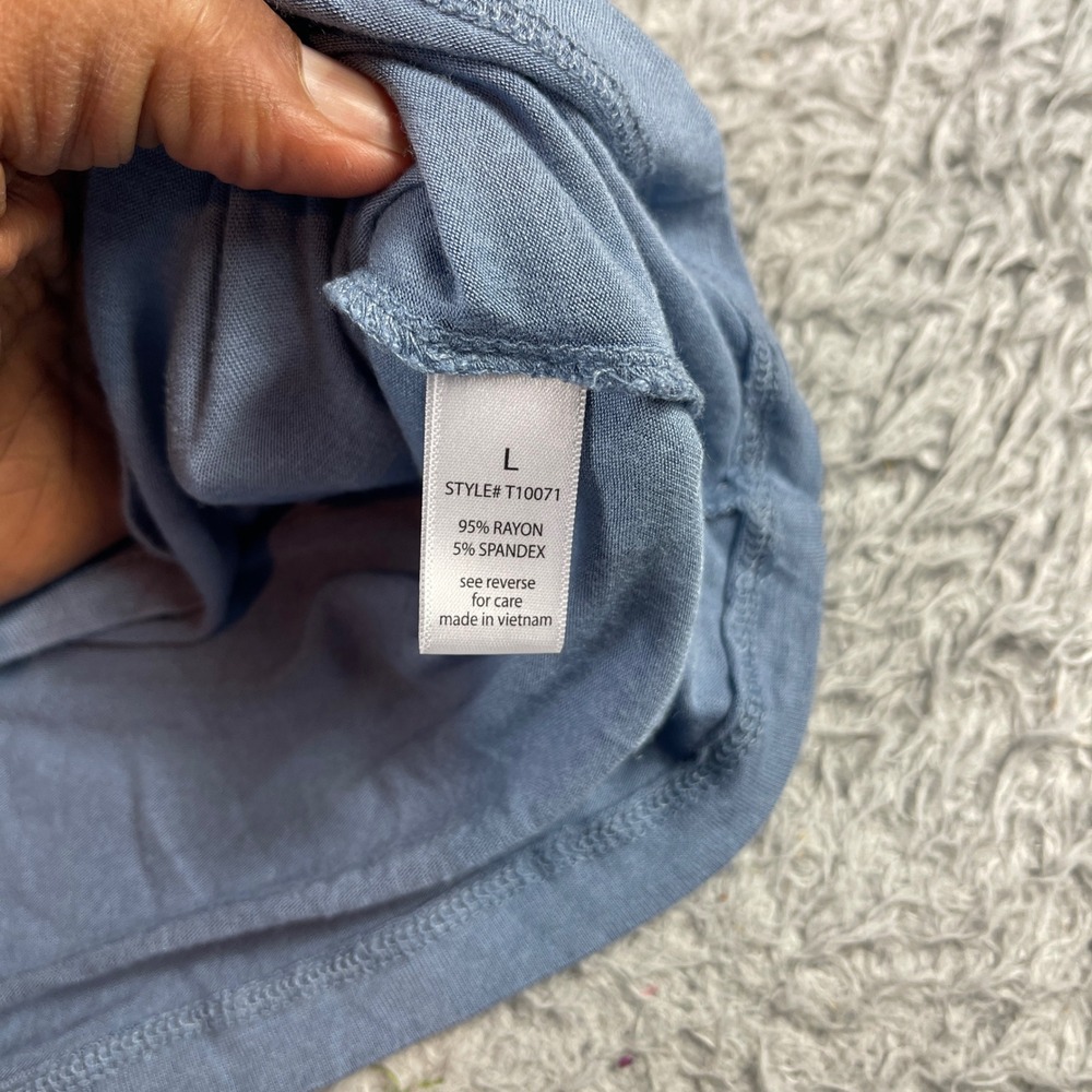 Active Basic Womens Crewneck Short Sleeve T-Shirt Blue Rayon Spandex Large - Picture 3 of 9